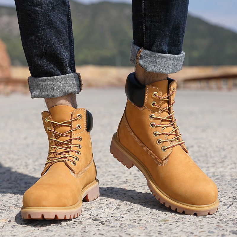 High-Top Workwear Rhubarb Boots Waterproof Internet Popular Men'S And Women'S Same Martin Boots Fashionable First Layer Cowhide Lovers Shoes - Image 4
